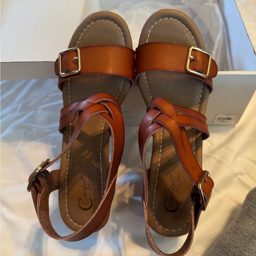 Cato Comfort Est. 1946 Studded Platform Sandals - Cognac - Size 8M